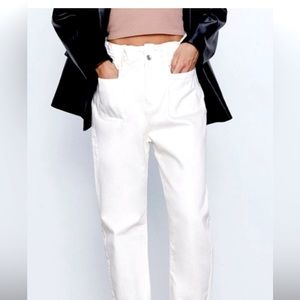 Zara High Waisted Paper Bag White Jeans